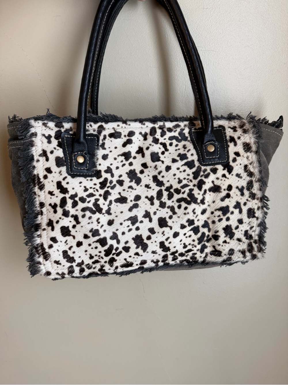 Myra Silver Surfer Canvas and Cowhide Bag 12”x9” Shoulder Bag Bohemian
